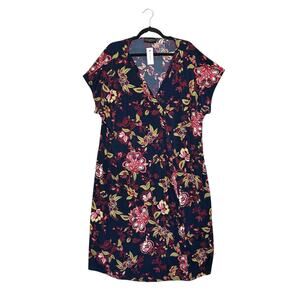 Lane Bryant V-Neck Pleat Front Jersey Dress NWT Women's Sz 22/24 Fuchsia Floral